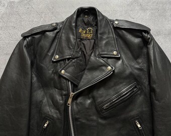 Vintage 1990s, 90s Ramones Style Biker Leather Jacket Belted Retro