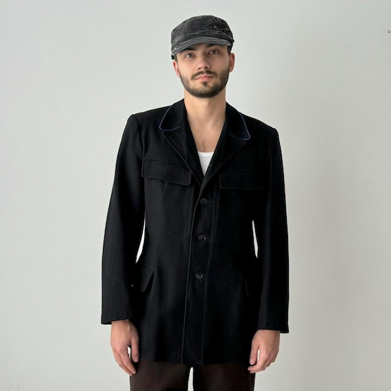 50s Vintage Workwear 1959 Dated Swiss Railway Work Jacket Black - Retro Utility Style