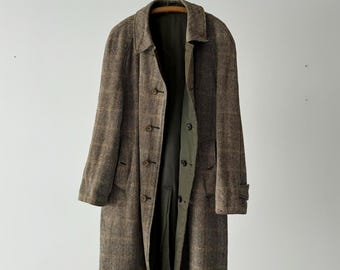 1970s Vintage Burberrys Reversible Raglan Wool Mac Coat Herringbone Size M/L - Made in England