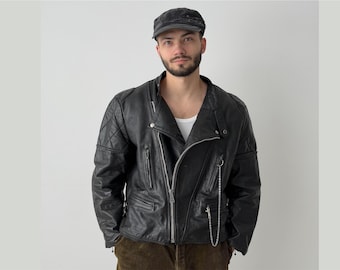 1960s Vintage British ‘Clix’ Zipper Biker Black Leather Jacket - Size M/L - Retro Motorcycle Old Fashion