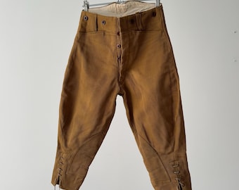 Pantalones de montar europeos vintage de los años 60: pantalones de piqué de coutil marrón, estilo ecuestre retro, moda antigua