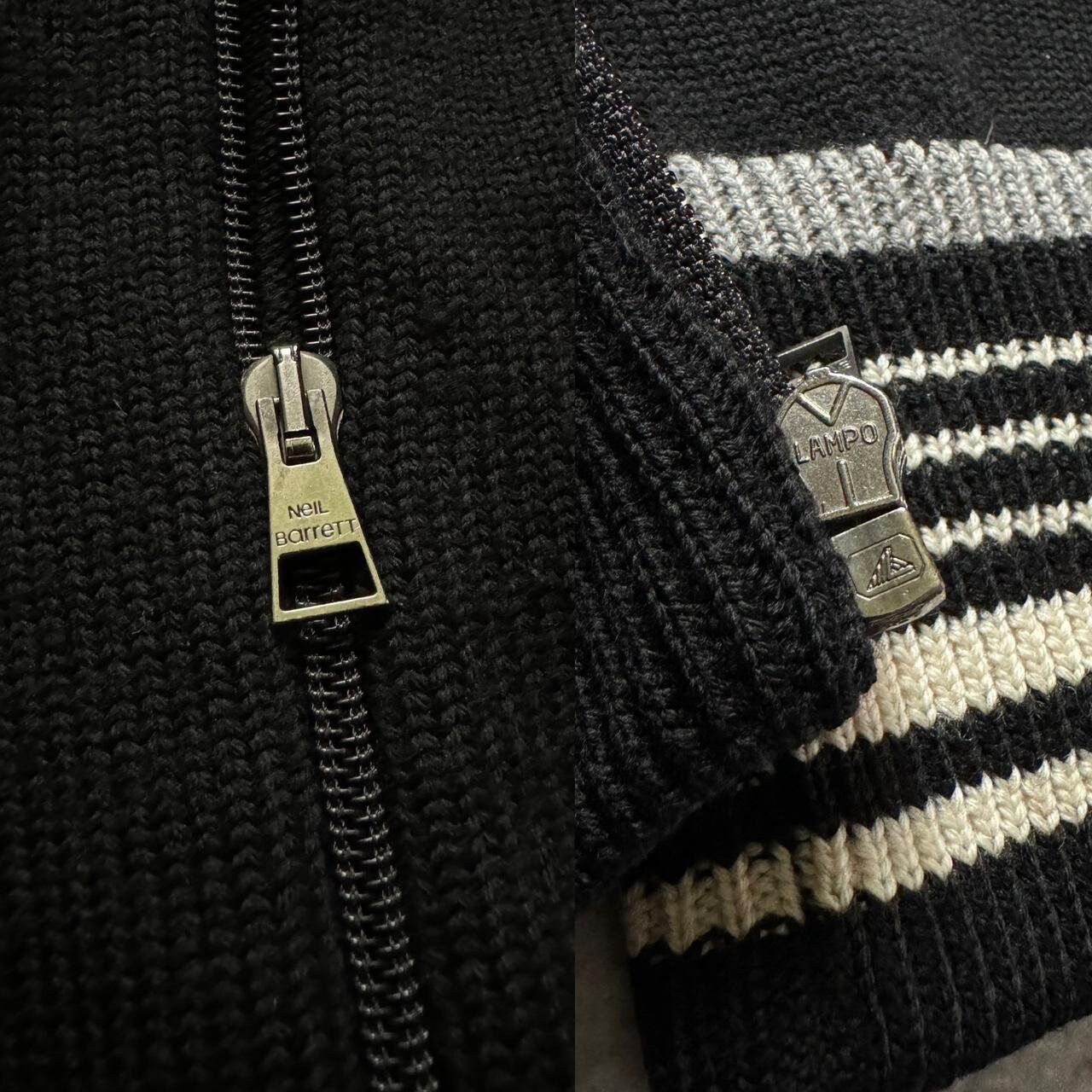 Men's Italian Designer Neil Barrett Wool Knit Zip Sweater Black
