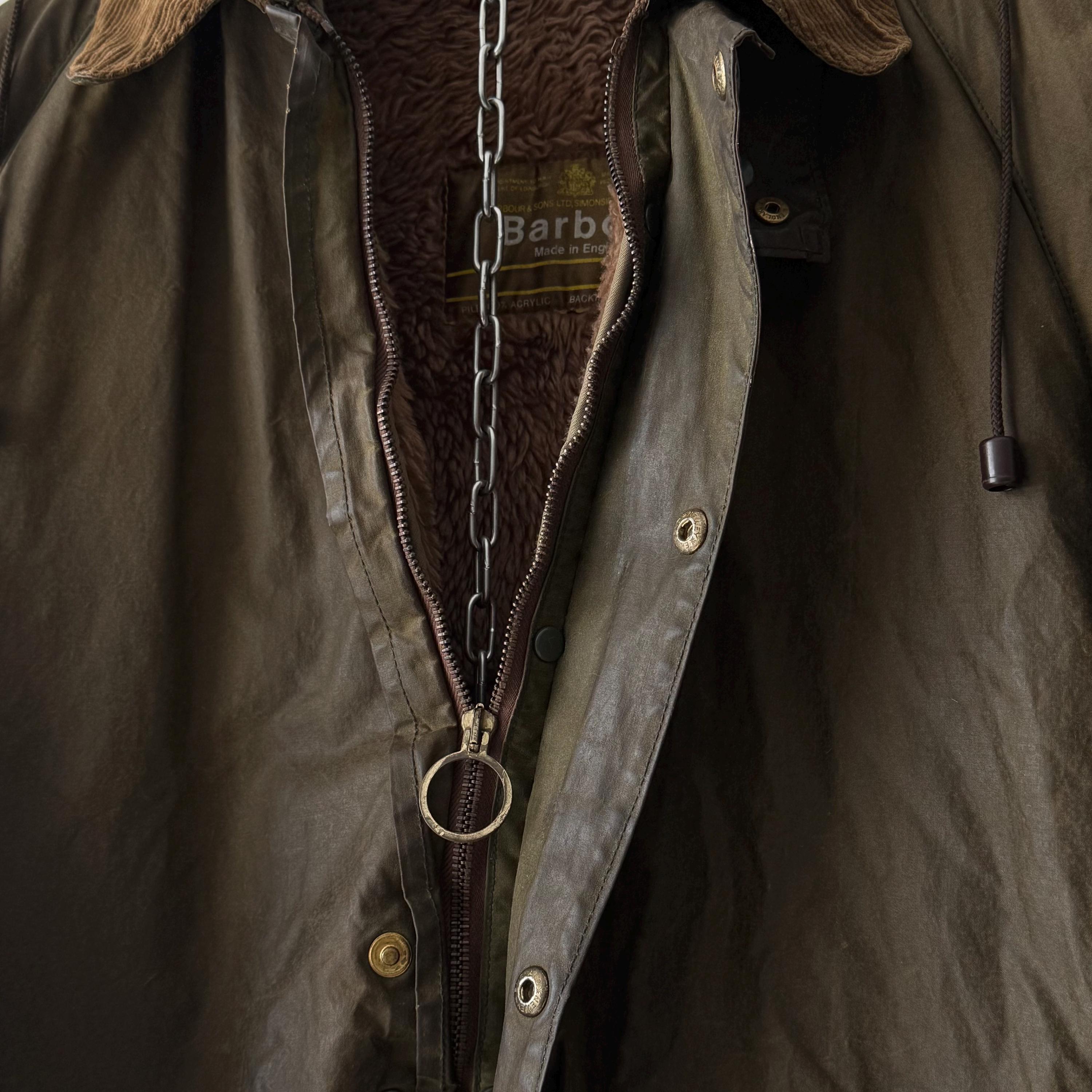 1970s Vintage Barbour Gamefair Waxed Khaki Jacket Hooded Lined 