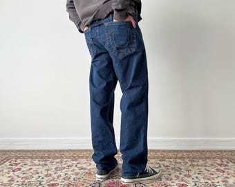 Vintage Y2K True Religion “Bobby” USA Jeans – 2000s Blue Navy Men's Denim – Iconic Designer Streetwear – Size 36x33