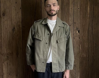 Vintage Militär Herren 1970er DDR M44 Panzer Feld verblasste Jacke Khaki Größe M