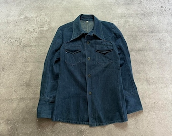90s Vintage Japón/Francés ropa de trabajo Chore Coat estilo camisa de botón de mezclilla de mujer tamaño S/M