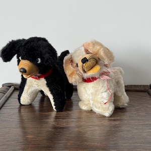 Vintage Hundeplüschtier Lot - Zwei Mohair kleine Tierhunde (vielleicht Steiff) - Mid-Century Sammler Paar 1950er Jahre