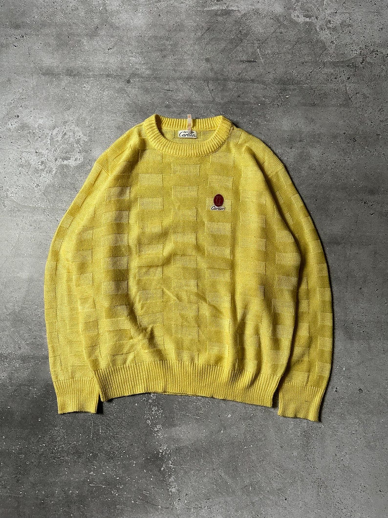 Men's Vintage 80s Cartier Paris Yellow Knit Sweater Size XXL - Etsy UK