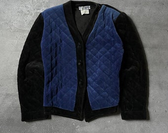 Vintage 80s YSL Variation Sapphire Velour Women’s Cardigan Black/blue Size M