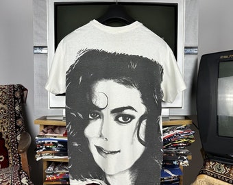 90s Vintage 1991/92 Michael Jackson King of Pop Big Portrait Band T-Shirt Size L Made in USA Single Stitch