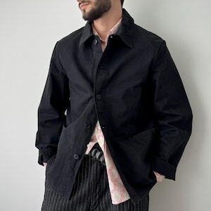 Vintage 80s French Workwear Sanfor HBT Black Chore Jacket Size L – Heritage Utility Old Fashion