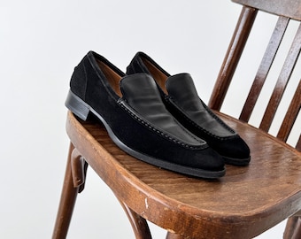 Mocasines de esmoquin Gucci de ante negro para hombre (talla 7.5) - Zapatos de vestir sin cordones con ribete de piel - Calzado formal de diseñador italiano