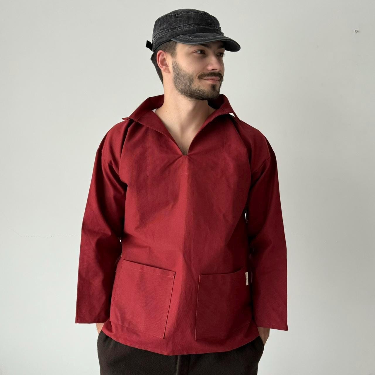 使い勝手の良い British Vintage Workwear Smock Red Fisherman 'monument' ジャケット・アウター