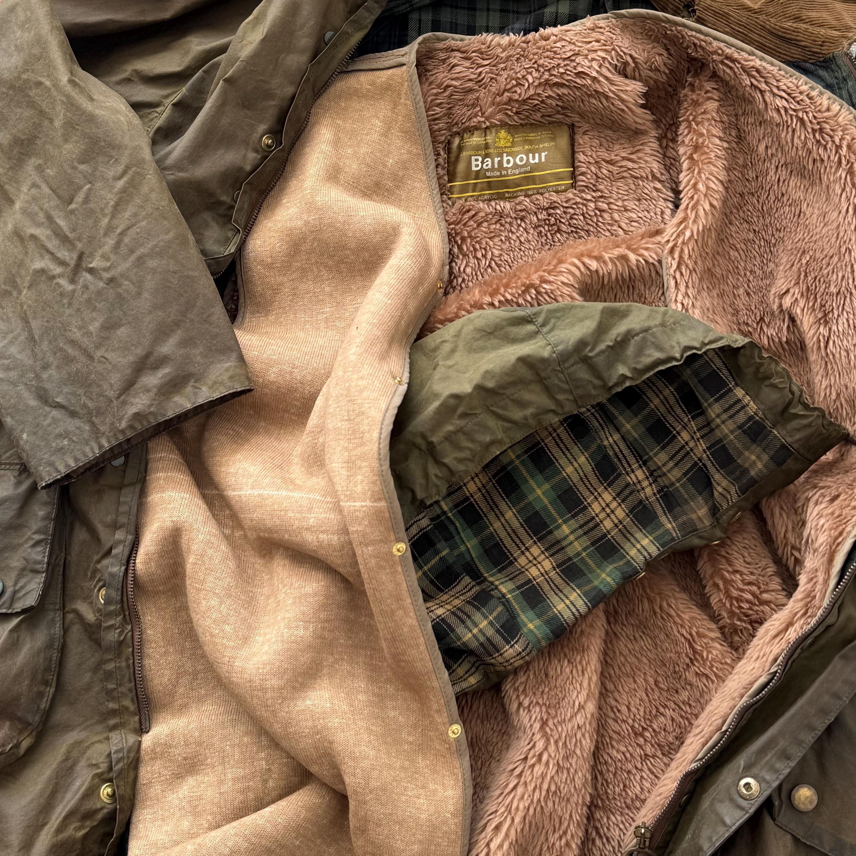 1970s Vintage Barbour Gamefair Waxed Khaki Jacket Hooded Lined 
