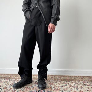1930s Men’s European Front Flap Black Wool Trousers Vintage Modified Pants - Heritage Utility Old Avant Garde Fashion