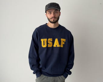 Vintage 1990s US Air Force ‘USAF’ Navy Sweatshirt - Made in USA - Retro American Fashion - Military Utility Style