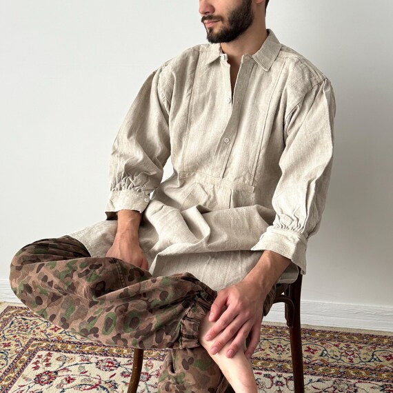 1880s Antique French Peasant Smock | Linen Hemp Work Shirt | Rare
