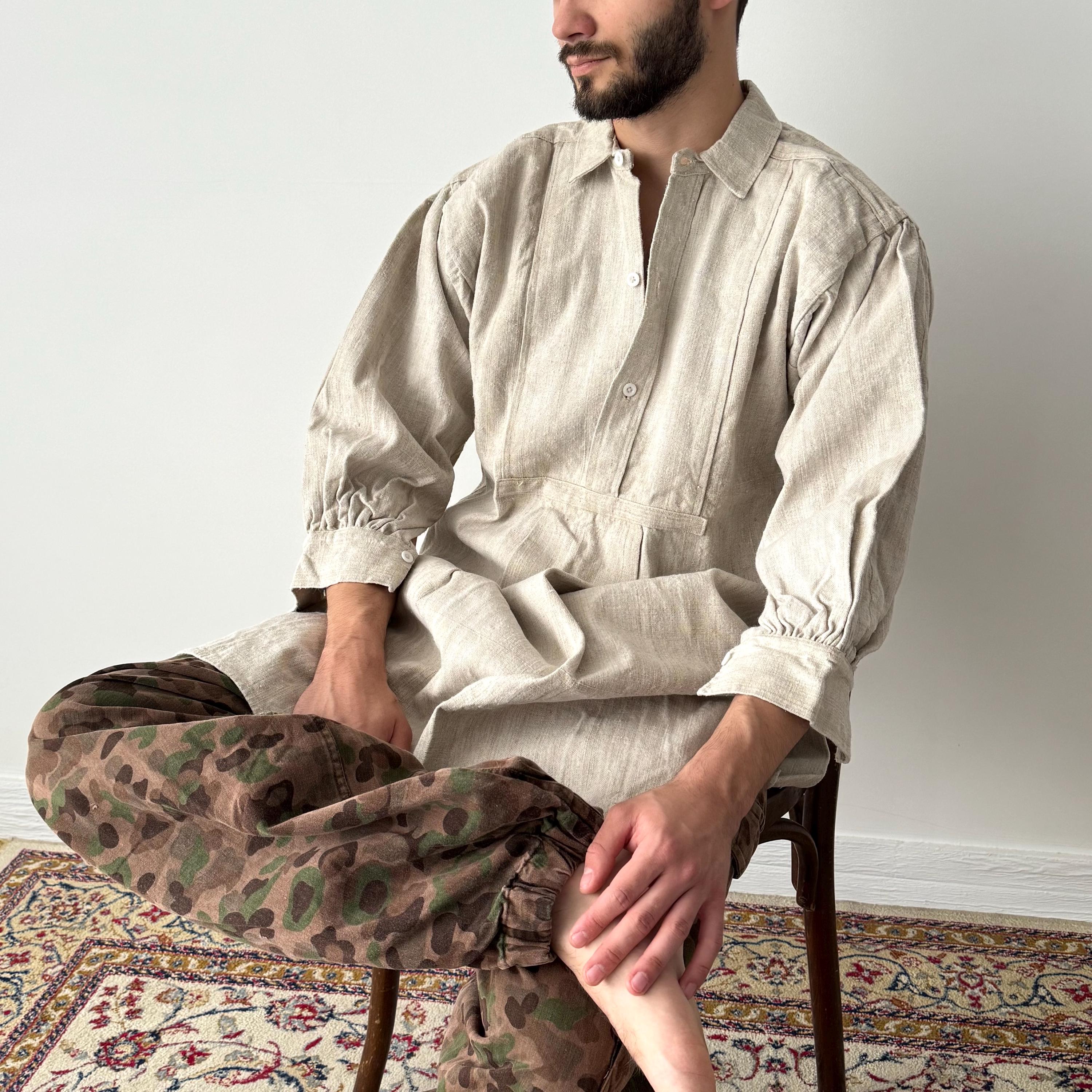1880s Antique French Peasant Smock | Linen Hemp Work Shirt | Rare