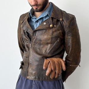 1970s Vintage Campri Sport Biker Punk Brown Faded Leather Jacket Motorcycle Coat Retro Rock Style - Size 38 (S/M)