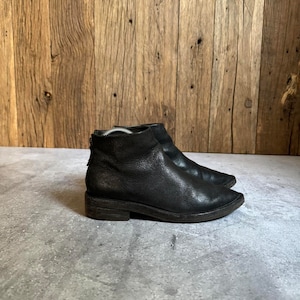 Marsell Women’s Avant Garde Leather Black Ankle Boots Italian Designer Size EU 36.5 Zipper Mid Gothic, Boho, Boro, Opium Style RICK OWENS