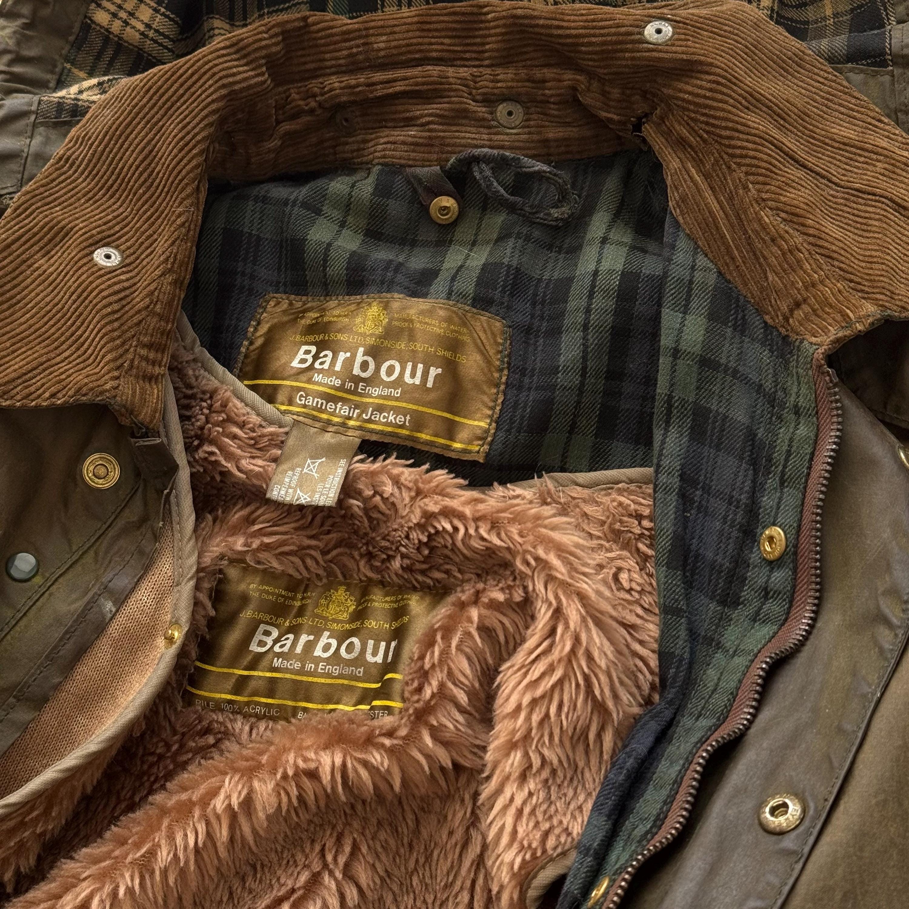 1970s Vintage Barbour Gamefair Waxed Khaki Jacket Hooded Lined
