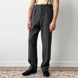 1950s Moss Bros Morning Suspender Trousers – Vintage British Stripe Dress Pants – Formal Wool Tailored Slacks – Savile Row Heritage