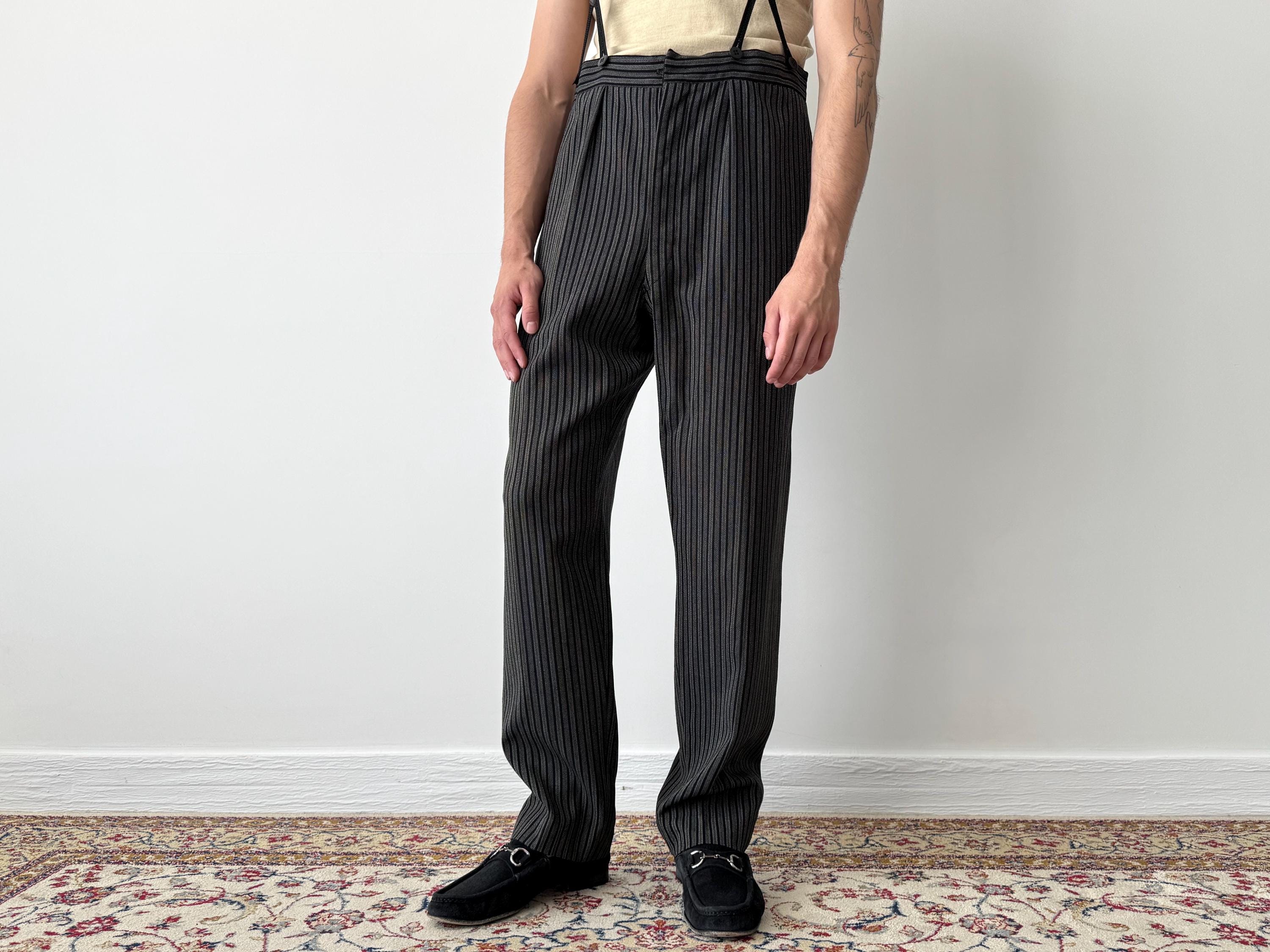 50s〜 vintage European stripe slacks 1950s French Grey Salt Pepper Stripe Cotton Chore Pants