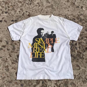 90s Vintage 1991 Simple Minds ‘Real Life’ Tour Band White Graphic T-Shirt - Retro Rock Music Tee - Size L