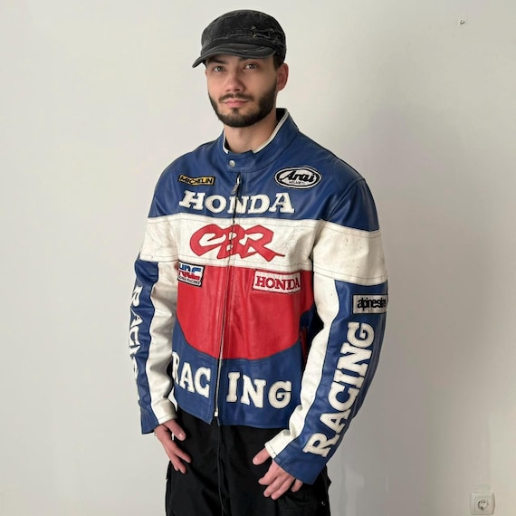 Vintage Honda CBR Racing Moto Faded Leather Jacket - Size