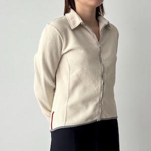 Vintage 00s Prada Linea Rossa Women’s Zip Fleece – Y2K Designer Sportswear – Red Stripe Tech Fleece Jacket – Size M