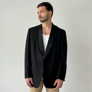 1960s Vintage American Union Label Black Tuxedo Blazer Jacket - Size M - Retro USA Fashion - Solid, Formal, Office, Business, Tailored