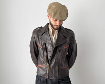 60s German Leather Black Motorcycle Rider Jacket Size 52 WWII