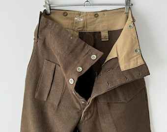 Pantalones de lana caqui BD de estilo antiguo militar de los años 40, auténticos, de 1942, con fecha del ejército británico, modelo 1937, talla ≈34, época de la Segunda Guerra Mundial, estilo antiguo