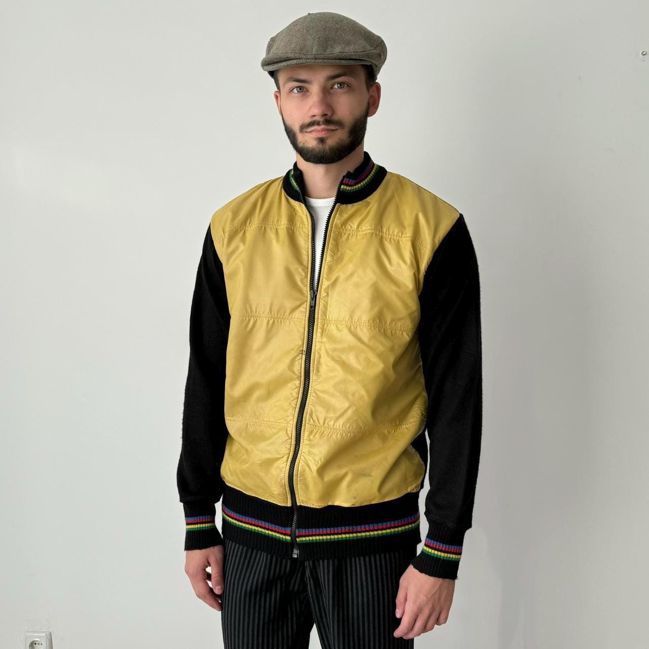1970s SMS Santini Winter Cycling  Yellow Wool Jacket Size M/L - Retro Sportswear Fashion