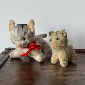Antique Vintage Mohair Cat Toy Lot – Stuffed Animal Pair of Cats – Possibly Steiff – Collectible Plush Felines - 1930s -1940s ?