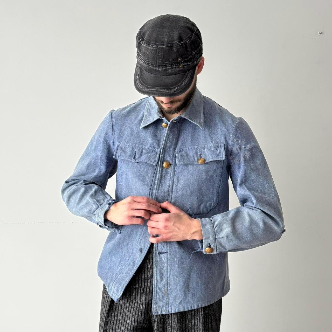 00's ファッション old euro fireman work jacket navy 52