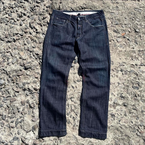 Pantalon Girbaud Bleu Marine Avec étoiles Et Ceinture - Taille 36 Femme, Occasion Très Bon état