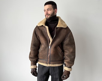 Large, Vintage B-3 US Army Air Force Leather Shearling
