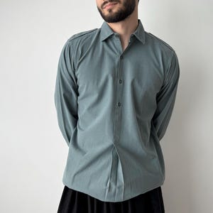 1960s Vintage French Workwear Shirt - Sanfor 1/4 Button Cotton Top - Retro Utility Long Sleeve Mid Century Work Shirt - Heritage Old Fashion