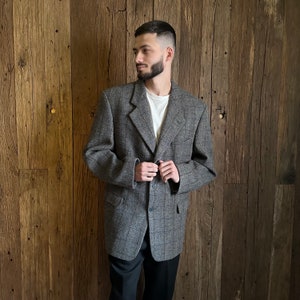 Men&#39;s Vintage Harris Tweed 3 Buttons Scottish Wool Brown Plaid Blazer Size M