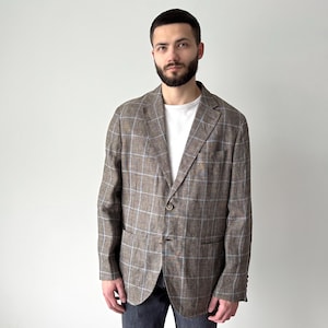 Men's Canali Kei Wool, Silk & Linen Two Button Sport Grey Jacket Size 52R - Formal, Office, Business, University, Tailored, Menswear