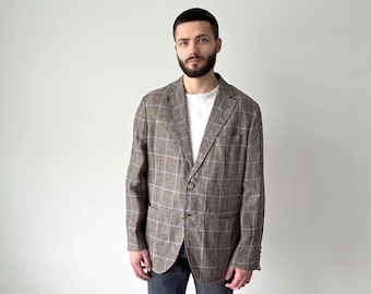Men's Canali Kei Wool, Silk & Linen Two Button Sport Grey Jacket Size 52R - Formal, Office, Business, University, Tailored, Menswear
