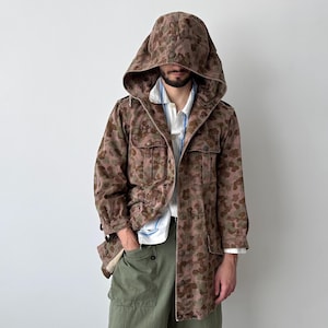 1950s Vintage Austrian Army KAZ58 Camo Hooded Parka Jacket – 1959 Dated Pea Dot Military Coat – Rare Cold War Surplus