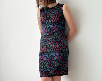 Vintage Missoni Multicolored Shift Dress – Women’s Midi Knit Dress – Italian Designer Fashion – Size 44