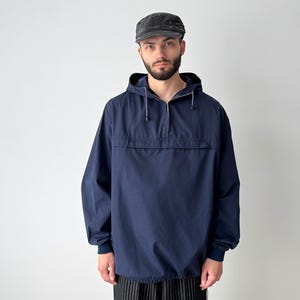 【codegraphy】Vintage Washed Cotton Hood Work Jacket Blue Vintage [workwear Blue, Black] Hood Jacket | Unisex Cotton