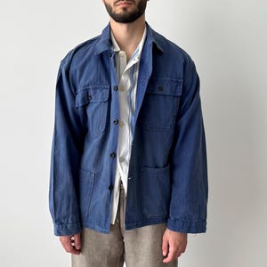 1970s Vintage French Workwear Sanfor HBT Blue Faded Chore Jacket Size M/L - Heritage Utility Work Style - Japanese Fashion - Unisex Fit