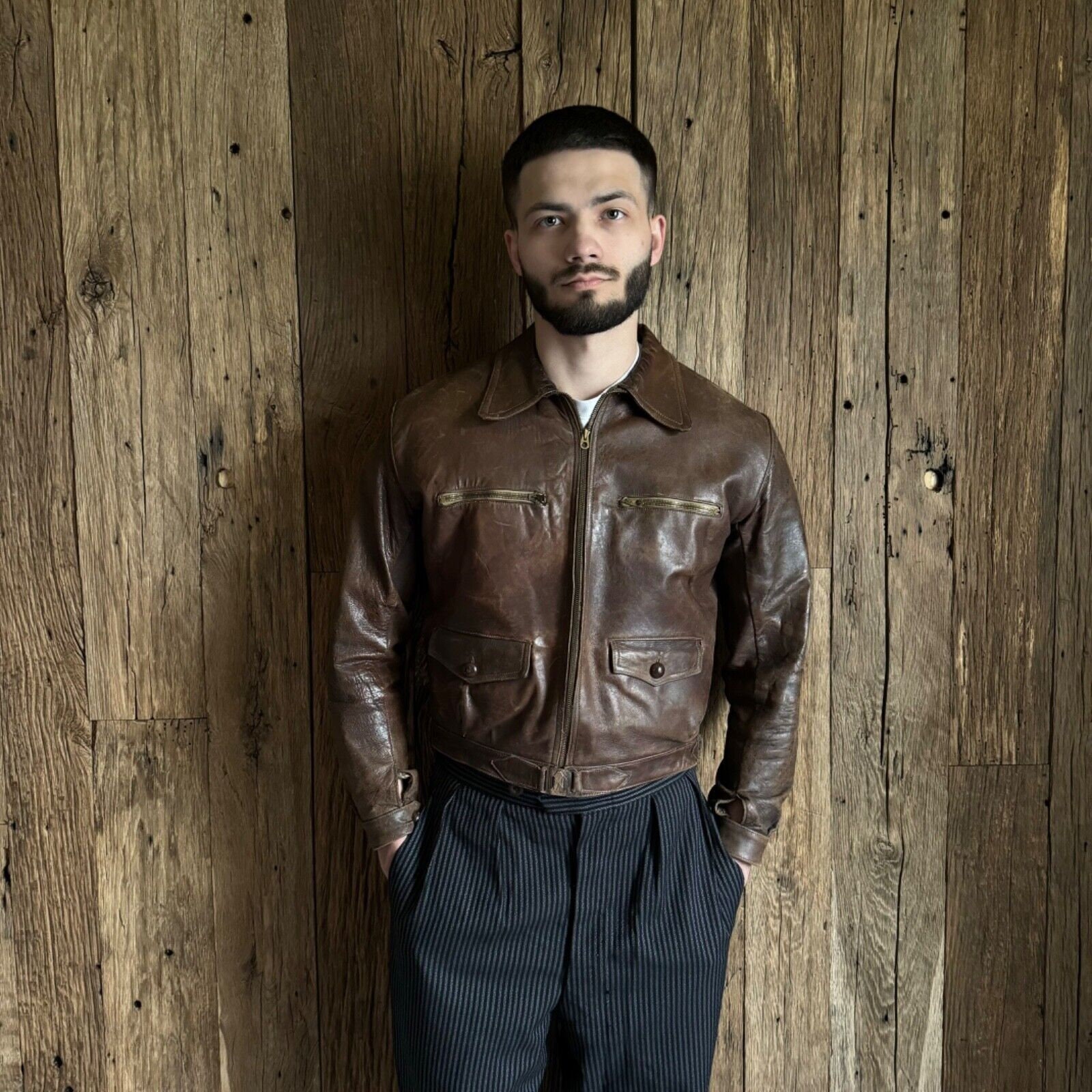 ジャケット・アウター Hartmann vintage leather jacket 40s 1940's French Cyclist 'Hartmann' Style Leather Jacket WW2