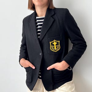Vintage 50s Scottish Campbeltown School Women’s Black Wool Leycott Jacket Blazer - Heritage Old Fashion