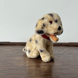 Vintage 1930s–1940s Mohair Dalmatian Dog Toy - Made in Japan - Antique Small Stuffed Animal Plush Collector’s Piece