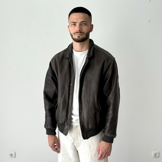 Vintage 1990s Chevignon Brown Leather Faded Bomber Jacket - Size 
